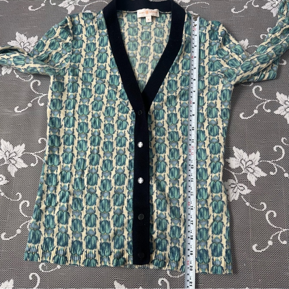 Tory Burch Beetle Scarab Bugs Merino Wool Cardigan Sz Small - Picture 8 of 13